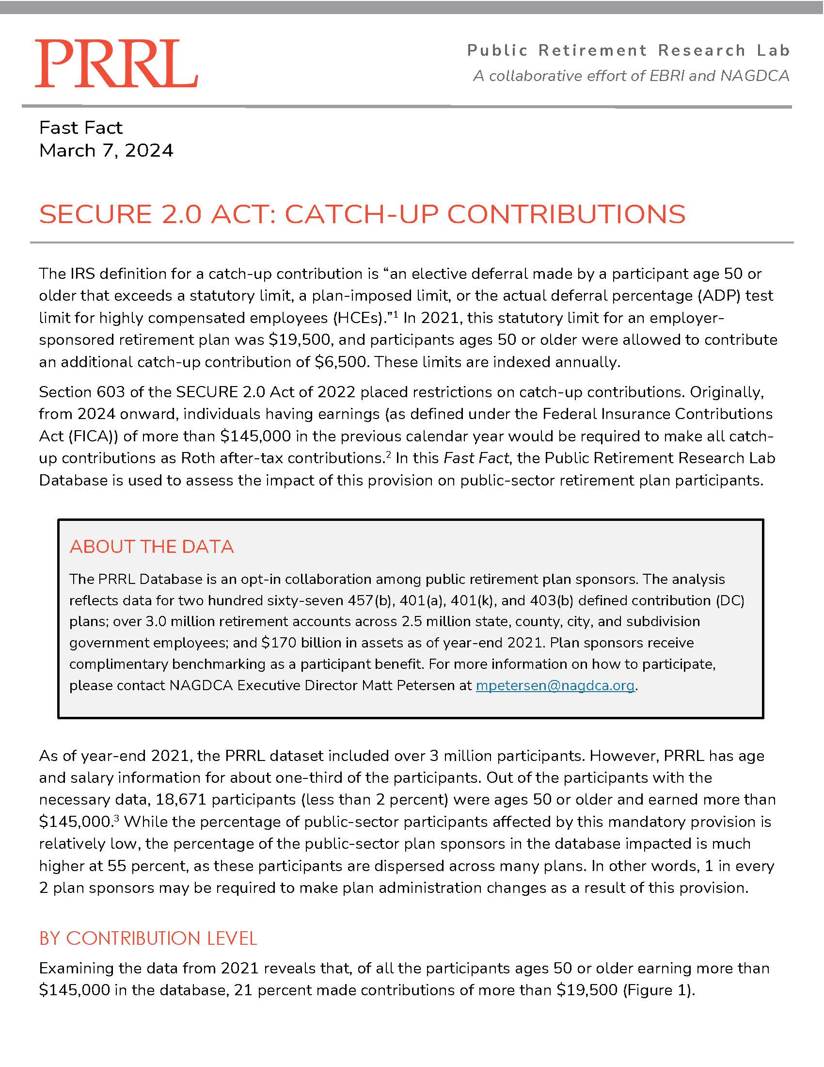Fast Fact SECURE 2.0 Act Catchup Contributions NAGDCA